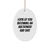 Funny Gift for Auctioneer, Oval Ornament from Friends for Auctioneer, Auctioneer Christmas Unique Gifts - Image 1